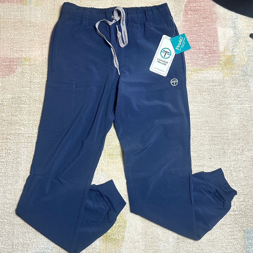 Essential Threads Navy Blue ProAG Antimicrobial Jogger Scrub Pants Mens Small